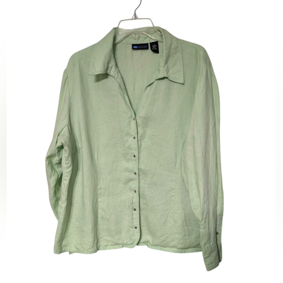 Relativity Pistachio Light Green 100% Linen Snap Button Down Shirt Size 2X - Picture 7 of 7
